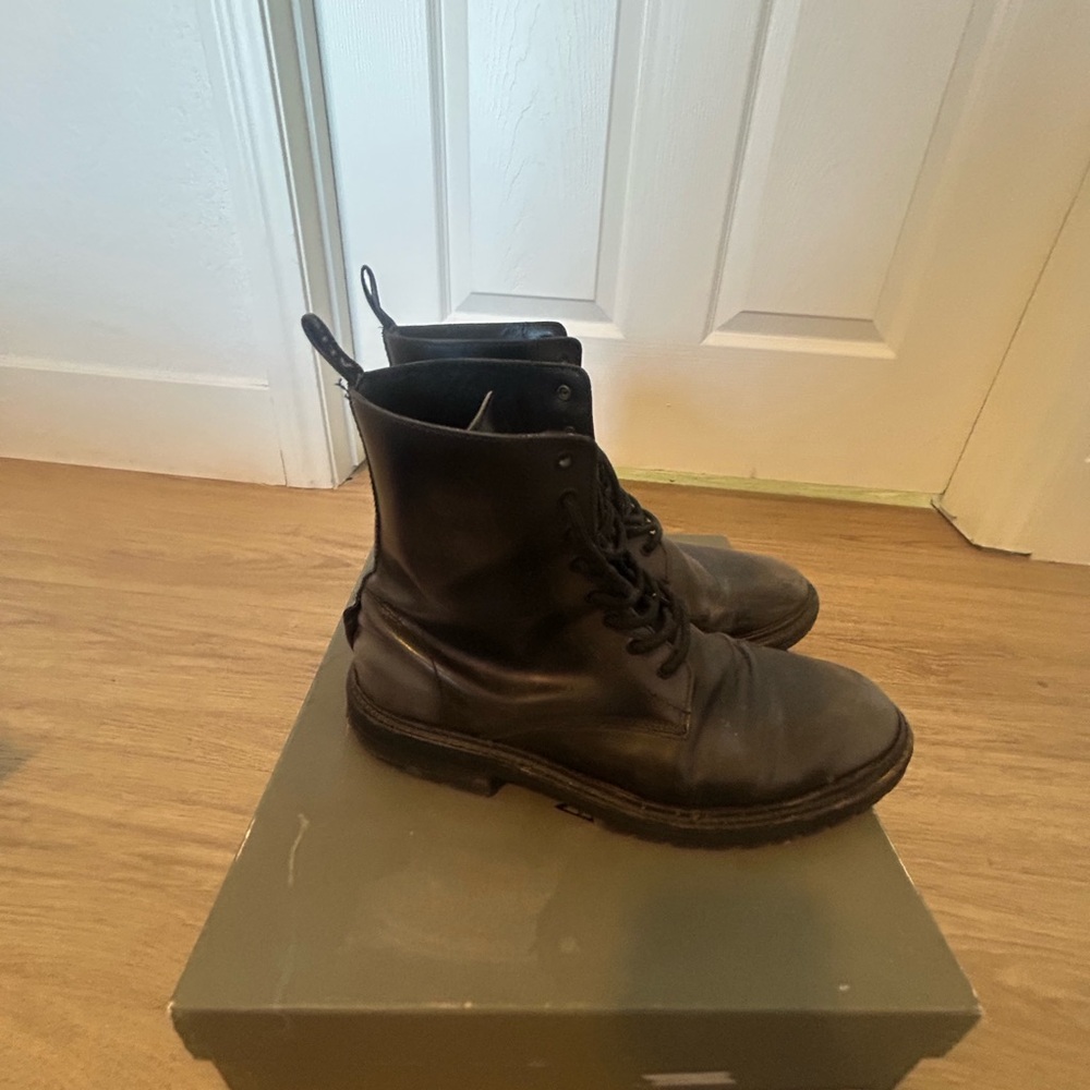 All Saints Black Combat Boots Lace-Up Leather
